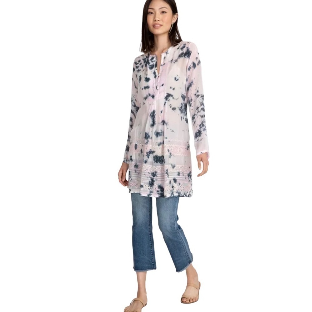 Johnny‎ Was 3 Button Tie Dye Pintuck Tunic Size M